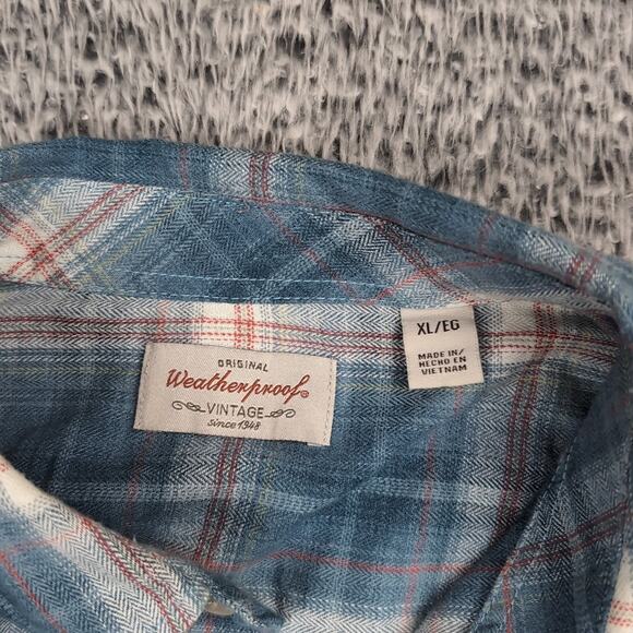 Weatherproof Vintage Shirt Mens Extra Large Blue Casual Plaid Button Down Preppy - Picture 2 of 6